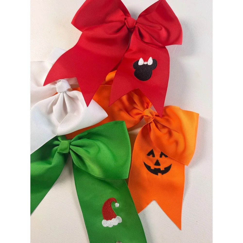 Holiday Hair Bows Kids OS Multicolor Y2K Festive Embroidered 4pc Set